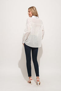 And The Why Eyelet Long Sleeve Button Down Shirt - Happily Ever Atchison Shop Co.