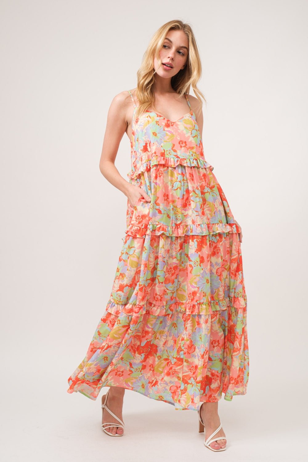 And The Why Floral Ruffled Tiered Maxi Cami Dress - Happily Ever Atchison Shop Co.