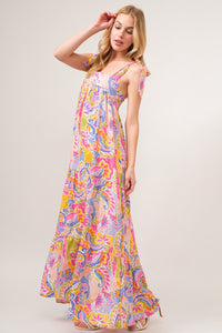 And The Why Full Size Printed Tie Shoulder Tiered Maxi Dress - Happily Ever Atchison Shop Co.