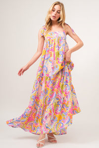 And The Why Full Size Printed Tie Shoulder Tiered Maxi Dress - Happily Ever Atchison Shop Co.