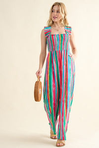 And The Why Full Size Striped Smocked Sleeveless Jumpsuit - Happily Ever Atchison Shop Co.