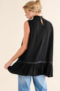 And The Why Lace Detail Sleeveless Ruffled Top - Happily Ever Atchison Shop Co.