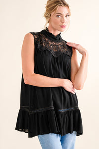 And The Why Lace Detail Sleeveless Ruffled Top - Happily Ever Atchison Shop Co.