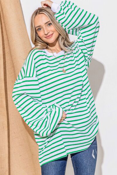 And The Why Oversized Striped Balloon Sleeve Top - Happily Ever Atchison Shop Co.