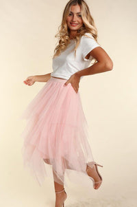 ASYMMETRIC TIERED TULLE MIDI SKIRT WITH LINING - Happily Ever Atchison Shop Co.