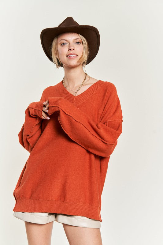 V-NECK OVERSIZED SWEATER - Happily Ever Atchison Shop Co.  