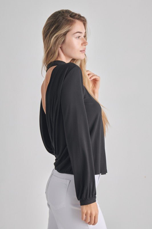 Backless Cowl Twist Back Long bubble Sleeve Top - Happily Ever Atchison Shop Co.