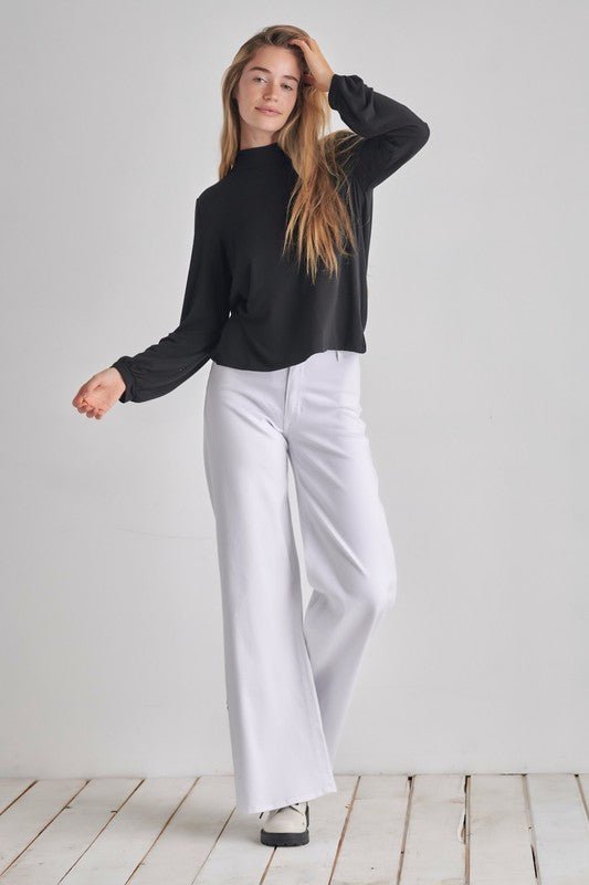 Backless Cowl Twist Back Long bubble Sleeve Top - Happily Ever Atchison Shop Co.