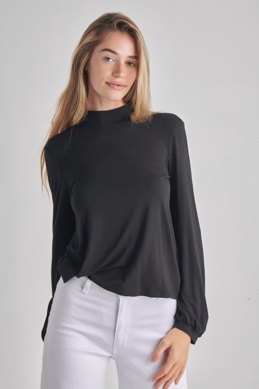 Backless Cowl Twist Back Long bubble Sleeve Top - Happily Ever Atchison Shop Co.