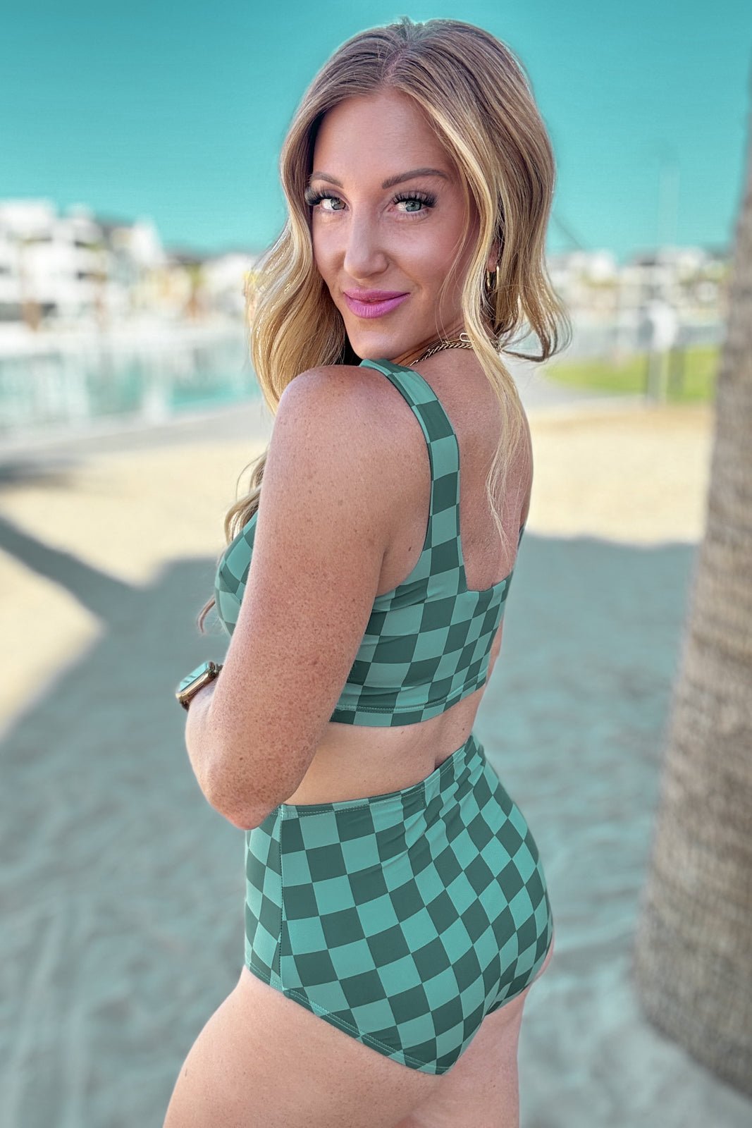 Bali Checkered High Waisted Swim Bottoms - Happily Ever Atchison Shop Co.