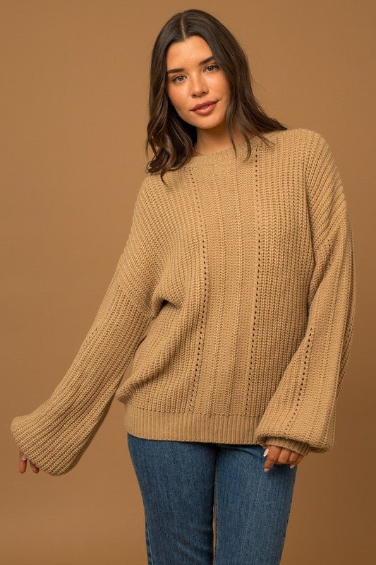 Balloon Sleeve Braid Sweater - Happily Ever Atchison Shop Co.