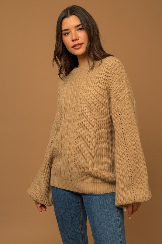 Balloon Sleeve Braid Sweater - Happily Ever Atchison Shop Co.