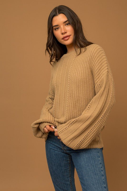 Balloon Sleeve Braid Sweater - Happily Ever Atchison Shop Co.