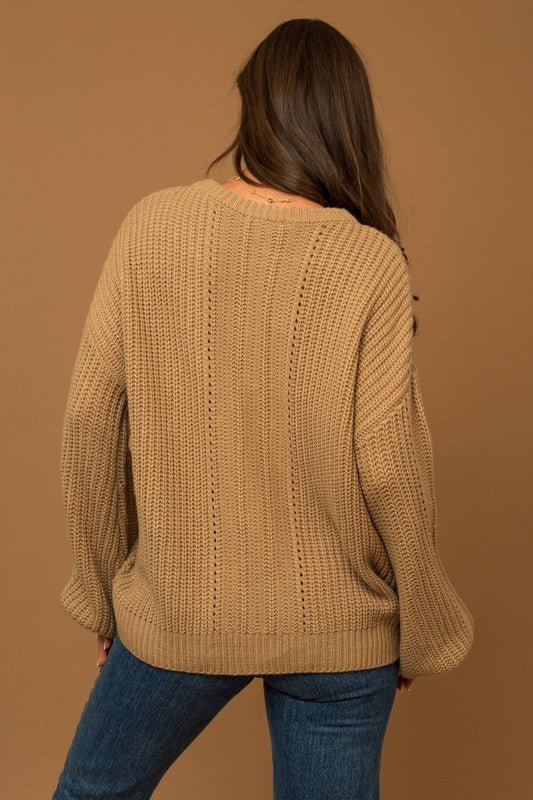 Balloon Sleeve Braid Sweater - Happily Ever Atchison Shop Co.