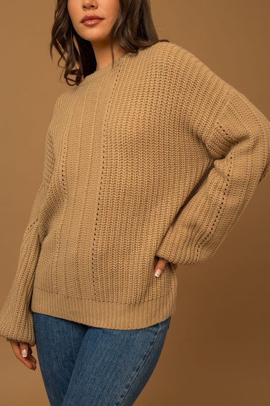 Balloon Sleeve Braid Sweater - Happily Ever Atchison Shop Co.