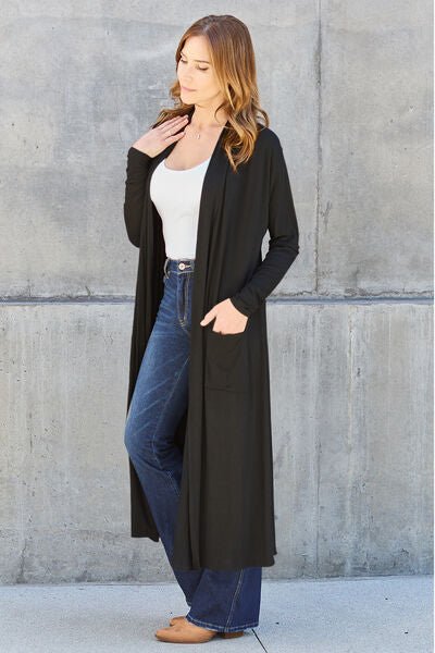 Basic Bae Full Size Open Front Long Sleeve Cover Up - Happily Ever Atchison Shop Co.