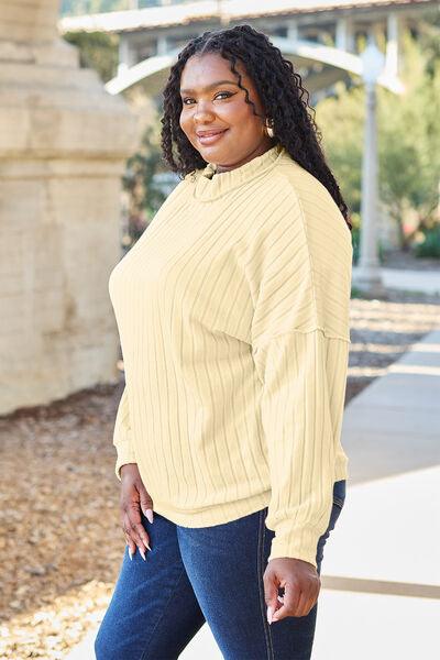 Basic Bae Full Size Ribbed Exposed Seam Mock Neck Knit Top - Happily Ever Atchison Shop Co.