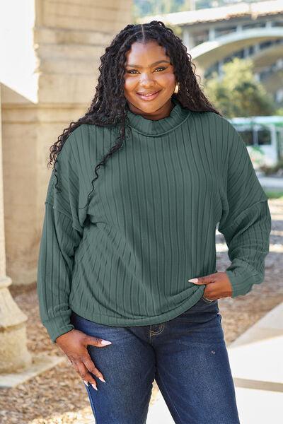 Basic Bae Full Size Ribbed Exposed Seam Mock Neck Knit Top - Happily Ever Atchison Shop Co.