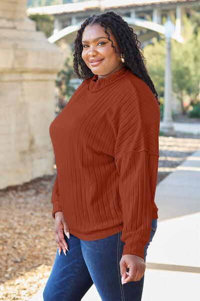 Basic Bae Full Size Ribbed Exposed Seam Mock Neck Knit Top - Happily Ever Atchison Shop Co.