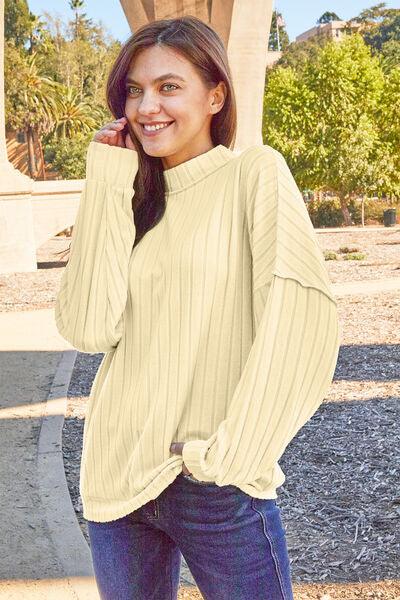 Basic Bae Full Size Ribbed Exposed Seam Mock Neck Knit Top - Happily Ever Atchison Shop Co.