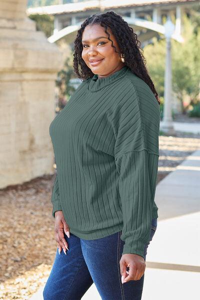 Basic Bae Full Size Ribbed Exposed Seam Mock Neck Knit Top - Happily Ever Atchison Shop Co.