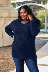 Basic Bae Full Size Ribbed Round Neck Long Sleeve Knit Top - Happily Ever Atchison Shop Co.
