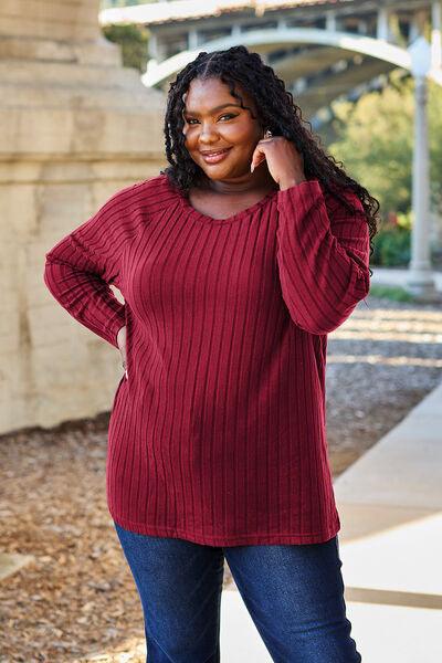 Basic Bae Full Size Ribbed Round Neck Long Sleeve Knit Top - Happily Ever Atchison Shop Co.