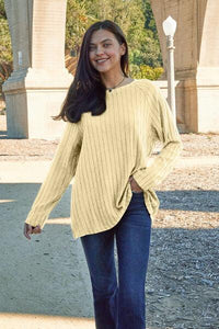 Basic Bae Full Size Ribbed Round Neck Long Sleeve Knit Top - Happily Ever Atchison Shop Co.