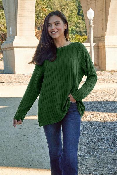 Basic Bae Full Size Ribbed Round Neck Long Sleeve Knit Top - Happily Ever Atchison Shop Co.