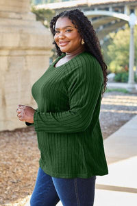 Basic Bae Full Size Ribbed Round Neck Long Sleeve Knit Top - Happily Ever Atchison Shop Co.