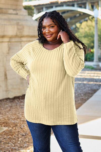 Basic Bae Full Size Ribbed Round Neck Long Sleeve Knit Top - Happily Ever Atchison Shop Co.