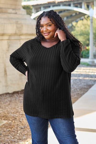 Basic Bae Full Size Ribbed Round Neck Long Sleeve Knit Top - Happily Ever Atchison Shop Co.