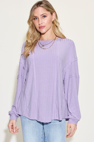 Basic Bae Full Size Ribbed Round Neck Long Sleeve T-Shirt - Happily Ever Atchison Shop Co.