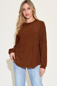 Basic Bae Full Size Ribbed Round Neck Long Sleeve T-Shirt - Happily Ever Atchison Shop Co.