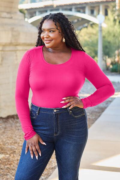 Basic Bae Full Size Round Neck Long Sleeve Bodysuit - Happily Ever Atchison Shop Co.