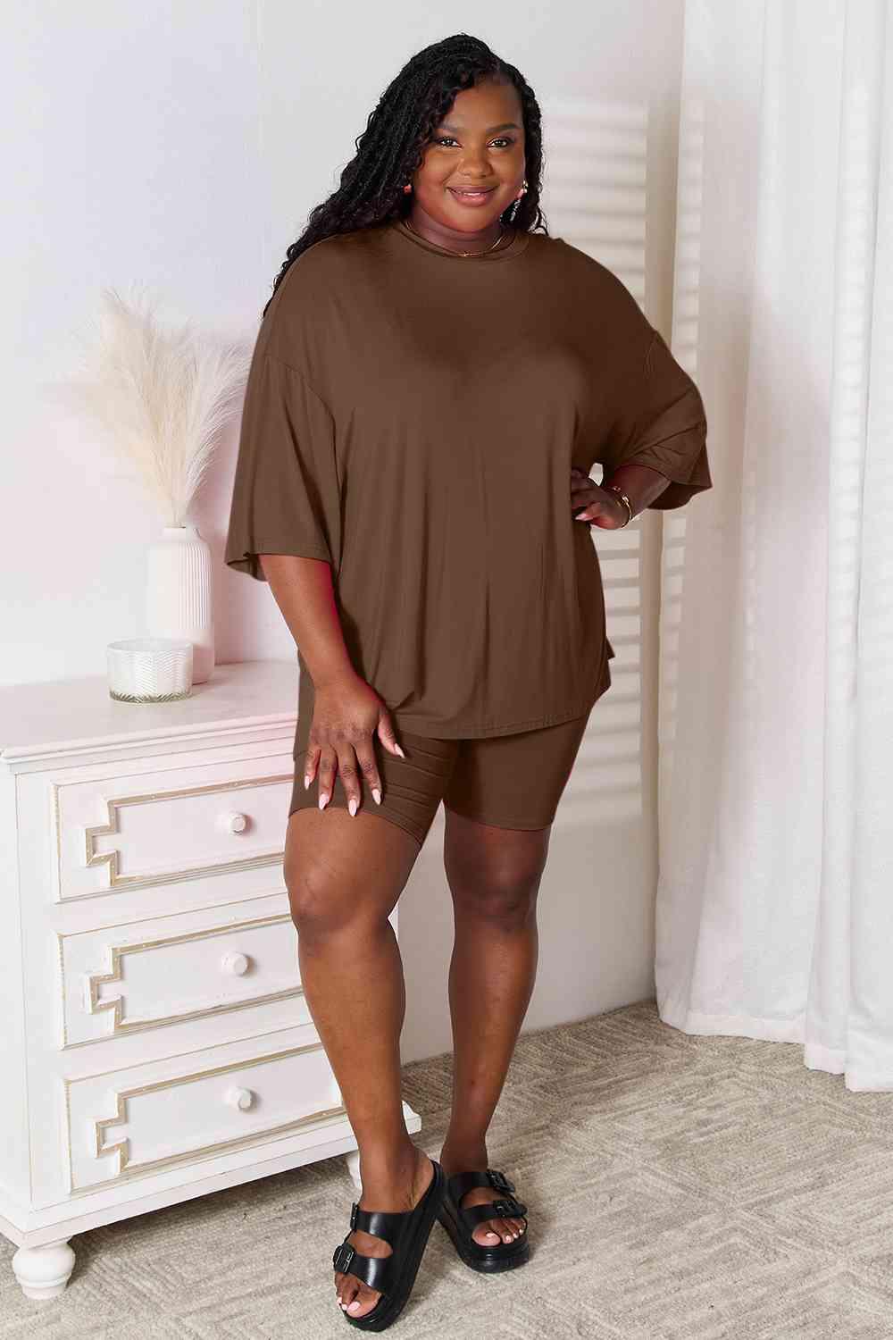 Basic Bae Full Size Soft Rayon Three-Quarter Sleeve Top and Shorts Set - Happily Ever Atchison Shop Co.