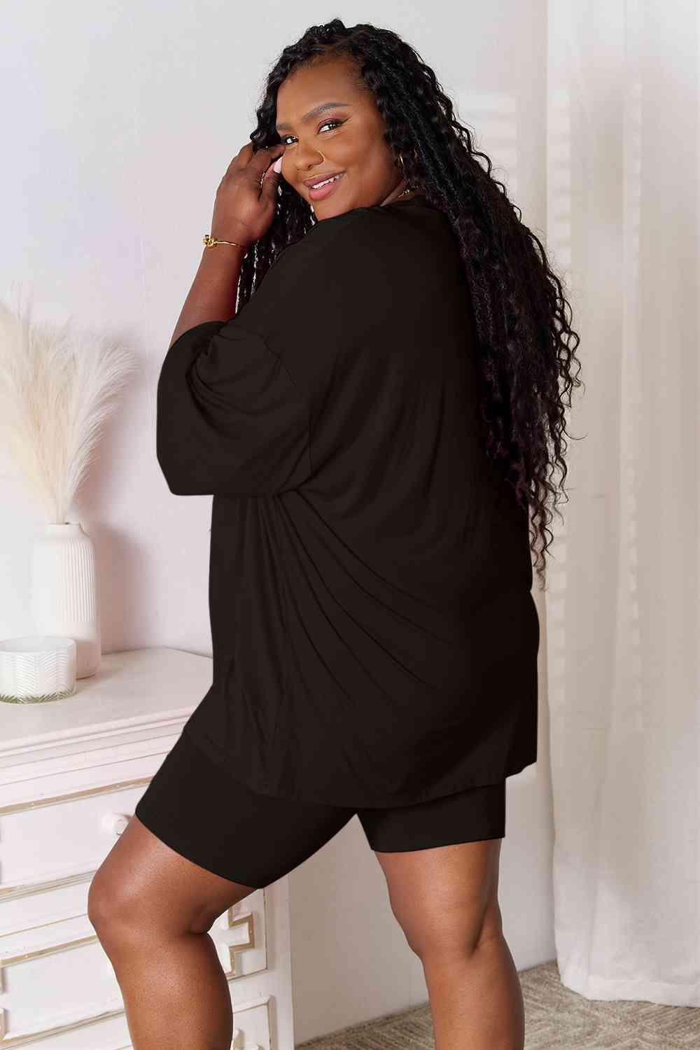 Basic Bae Full Size Soft Rayon Three-Quarter Sleeve Top and Shorts Set - Happily Ever Atchison Shop Co.