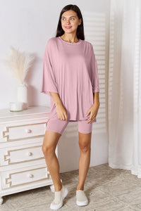 Basic Bae Full Size Soft Rayon Three-Quarter Sleeve Top and Shorts Set - Happily Ever Atchison Shop Co.