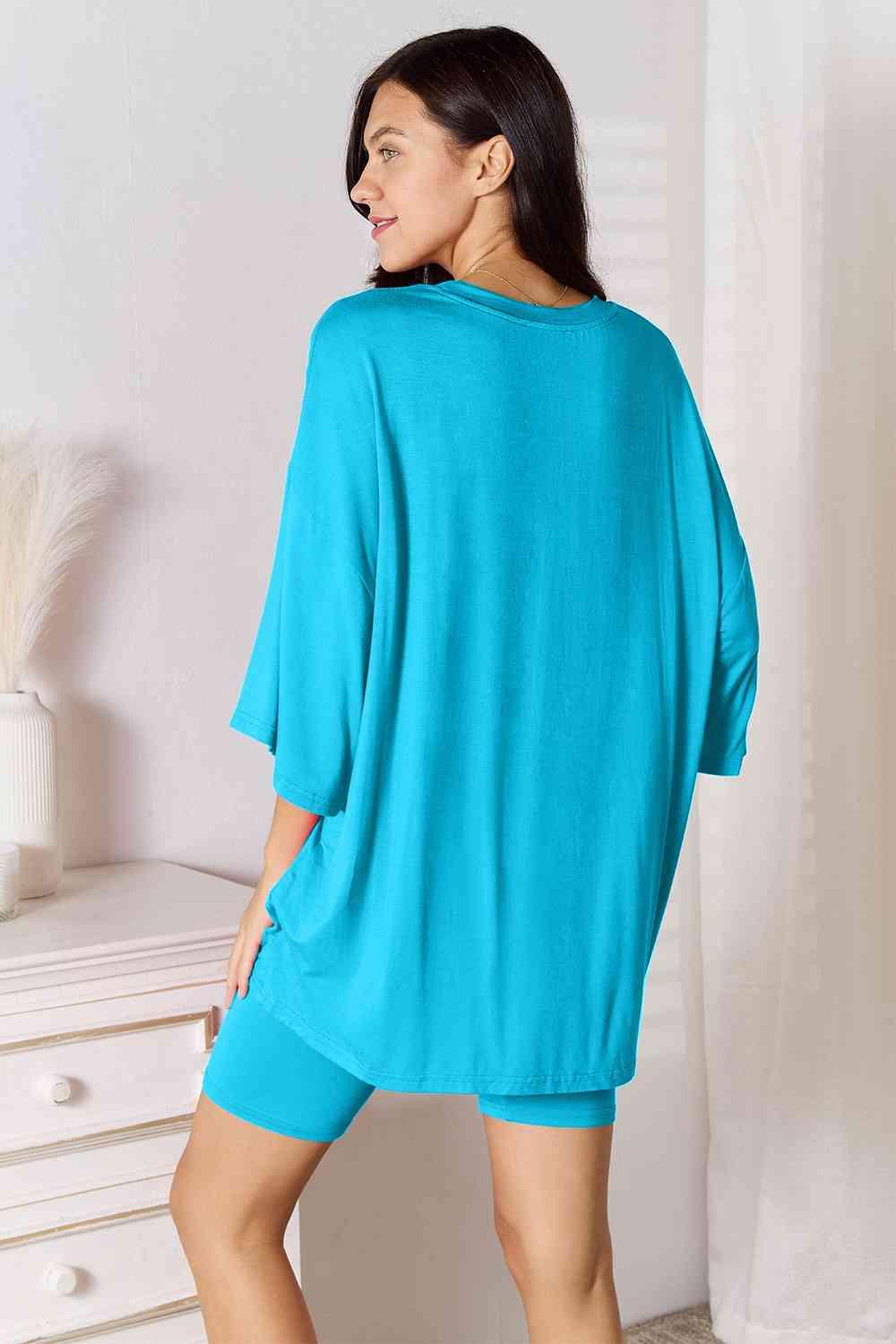 Basic Bae Full Size Soft Rayon Three-Quarter Sleeve Top and Shorts Set - Happily Ever Atchison Shop Co.