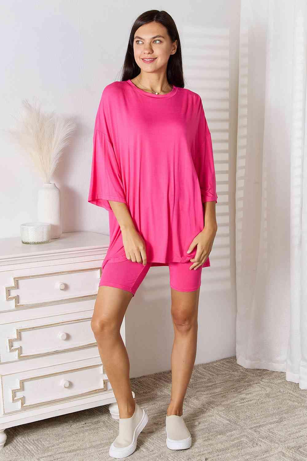 Basic Bae Full Size Soft Rayon Three-Quarter Sleeve Top and Shorts Set - Happily Ever Atchison Shop Co.