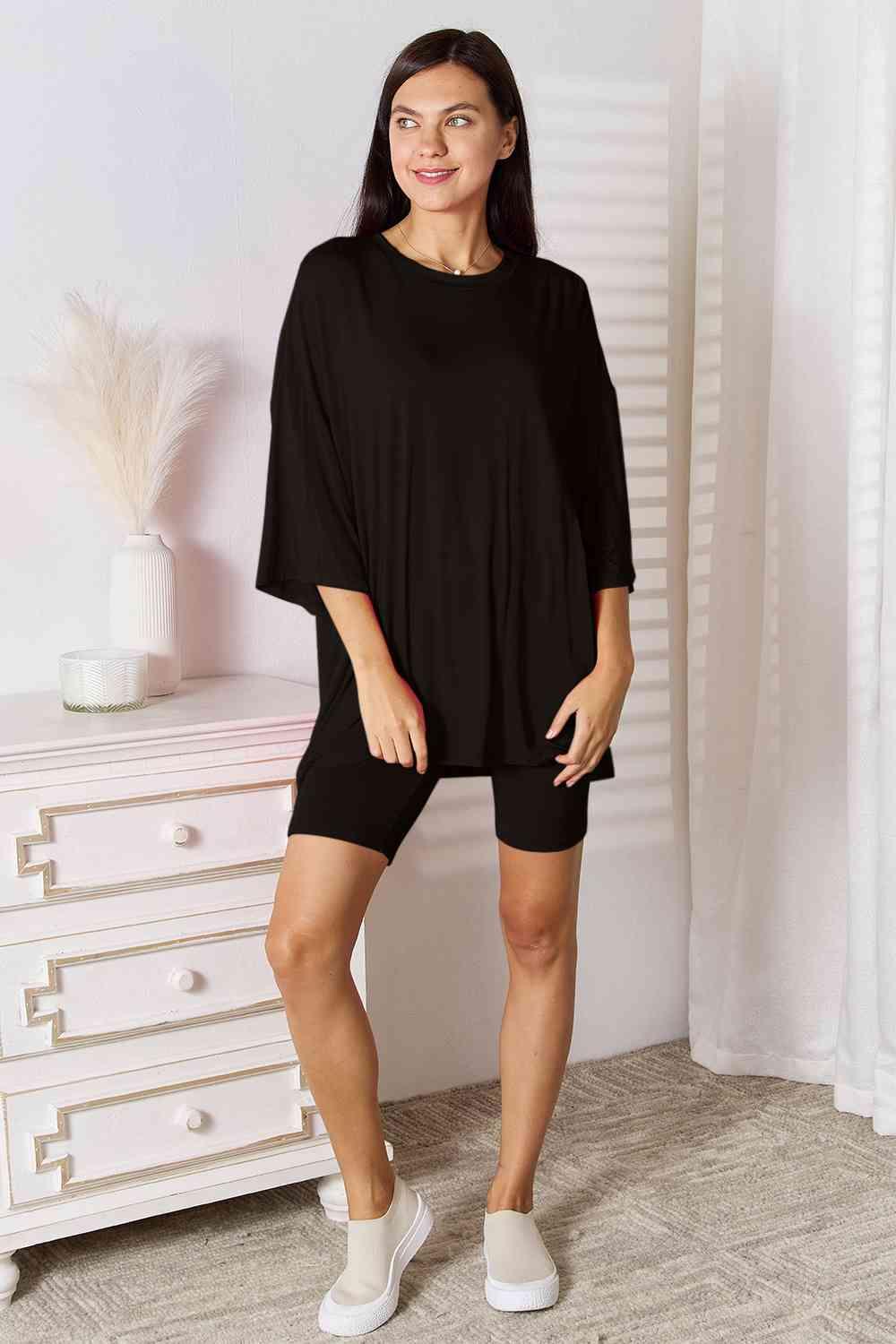 Basic Bae Full Size Soft Rayon Three-Quarter Sleeve Top and Shorts Set - Happily Ever Atchison Shop Co.