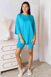 Basic Bae Full Size Soft Rayon Three-Quarter Sleeve Top and Shorts Set - Happily Ever Atchison Shop Co.