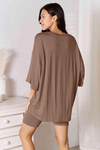 Basic Bae Full Size Soft Rayon Three-Quarter Sleeve Top and Shorts Set - Happily Ever Atchison Shop Co.