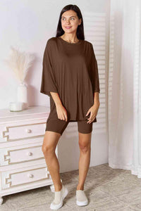 Basic Bae Full Size Soft Rayon Three-Quarter Sleeve Top and Shorts Set - Happily Ever Atchison Shop Co.