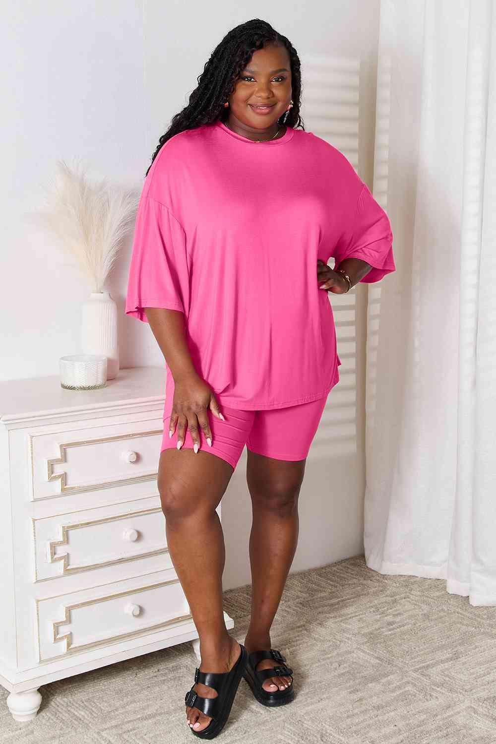 Basic Bae Full Size Soft Rayon Three-Quarter Sleeve Top and Shorts Set - Happily Ever Atchison Shop Co.