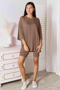 Basic Bae Full Size Soft Rayon Three-Quarter Sleeve Top and Shorts Set - Happily Ever Atchison Shop Co.