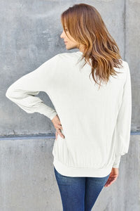 Basic Bae Full Size V-Neck Lantern Sleeve Blouse - Happily Ever Atchison Shop Co.