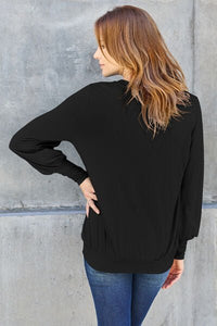 Basic Bae Full Size V-Neck Lantern Sleeve Blouse - Happily Ever Atchison Shop Co.