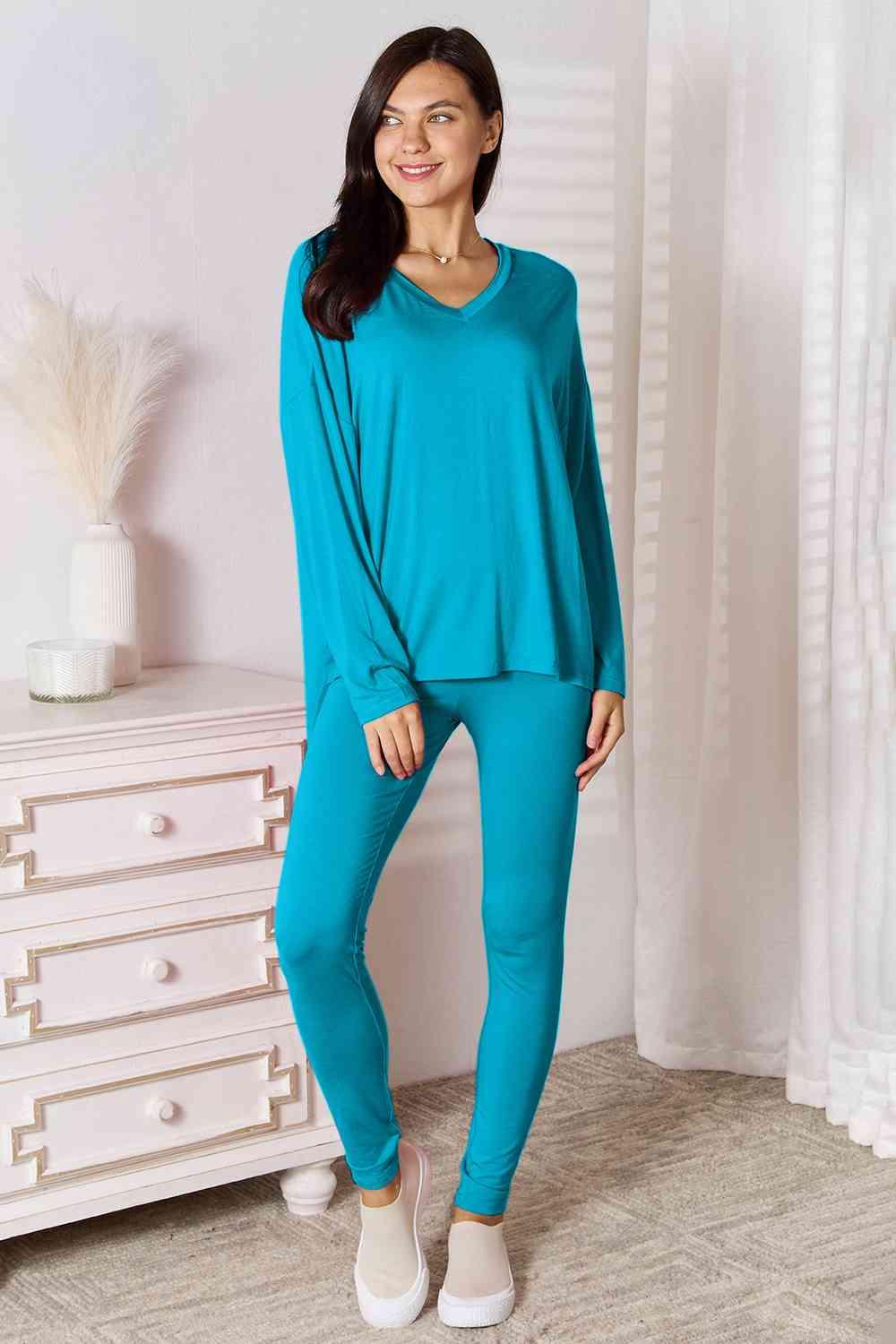 Basic Bae Full Size V-Neck Soft Rayon Long Sleeve Top and Pants Lounge Set - Happily Ever Atchison Shop Co.