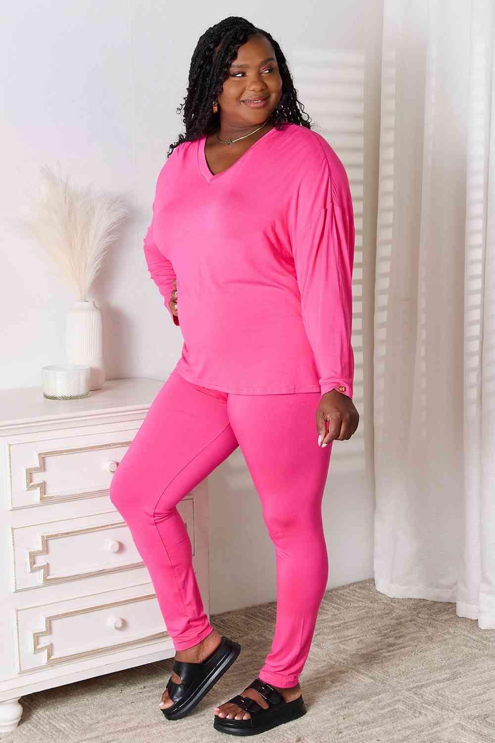 Basic Bae Full Size V-Neck Soft Rayon Long Sleeve Top and Pants Lounge Set - Happily Ever Atchison Shop Co.